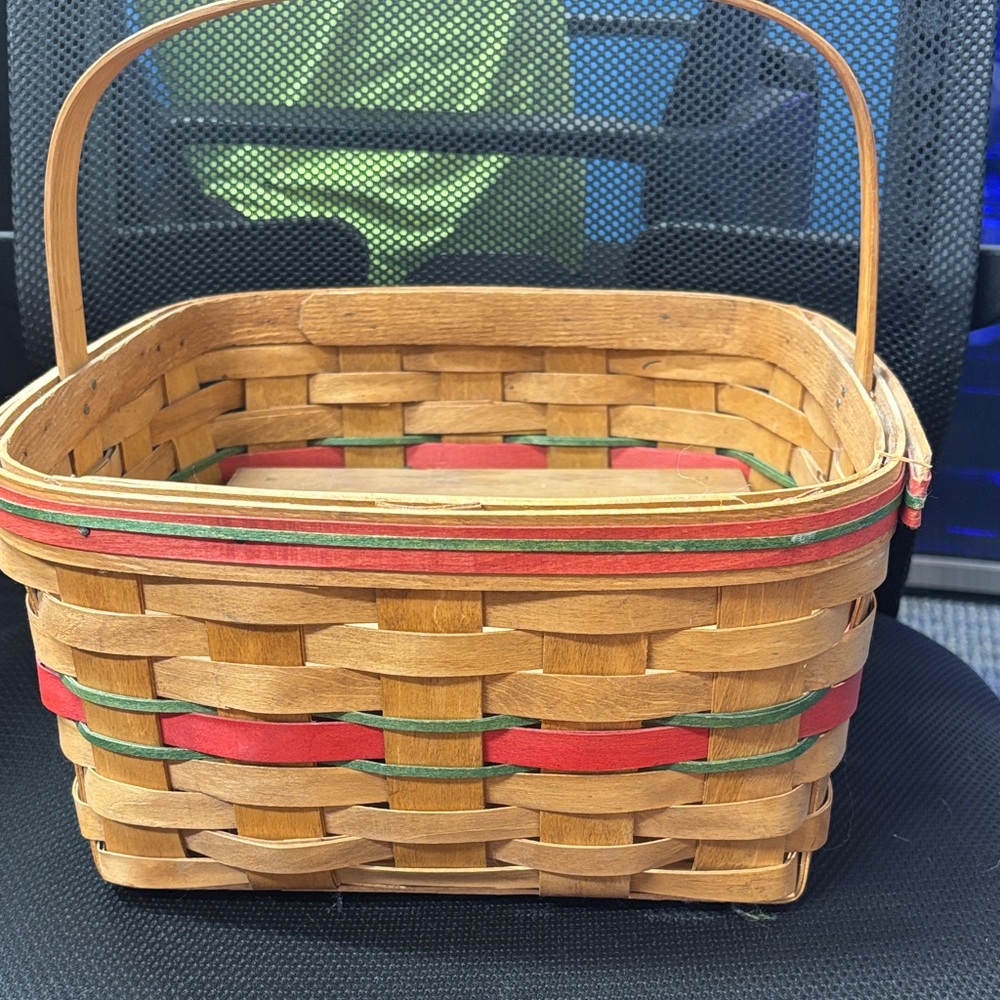 Woven Handled Basket with Red & Green Accent
